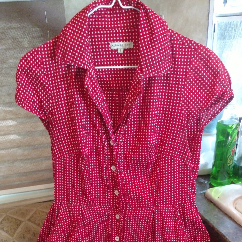 Short-sleeve Red Polka Dot Dress (Laura Ashley)